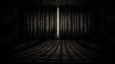 Inside a movie theater. The curtain opens.
